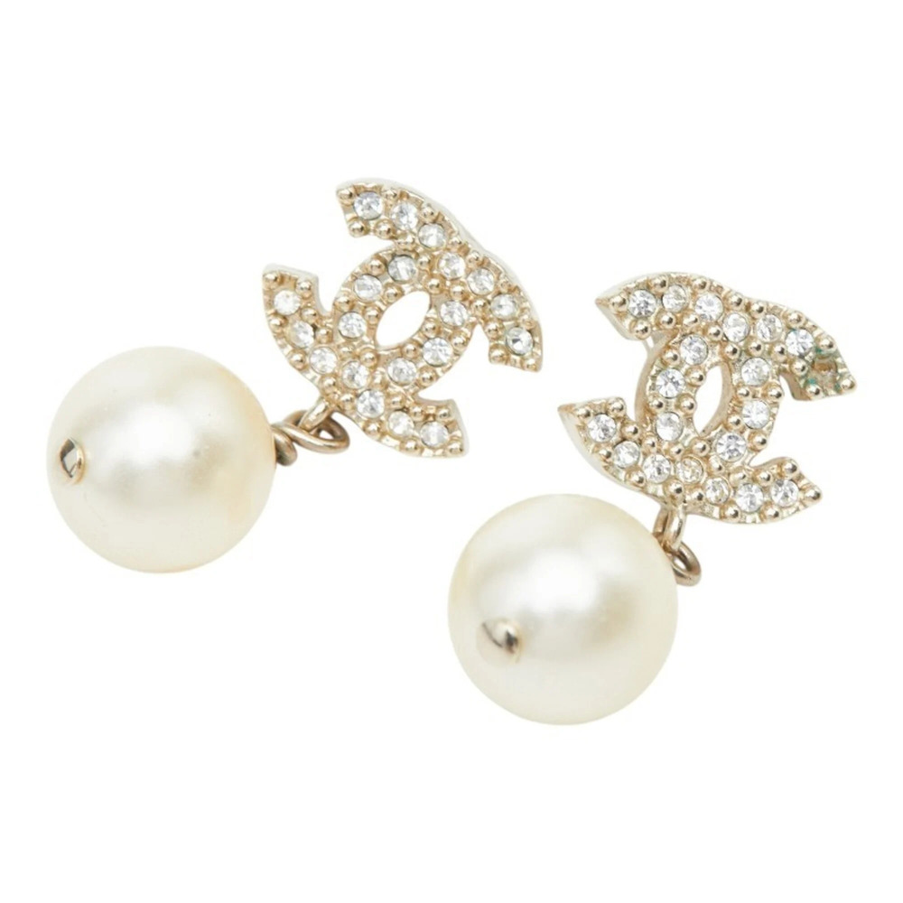 CHANEL Silver Pearl Logo Earrings